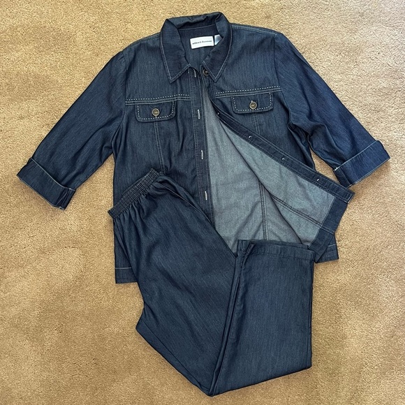 Alfred Dunner Chambray Denim Jacket & Pant Set - Picture 2 of 15